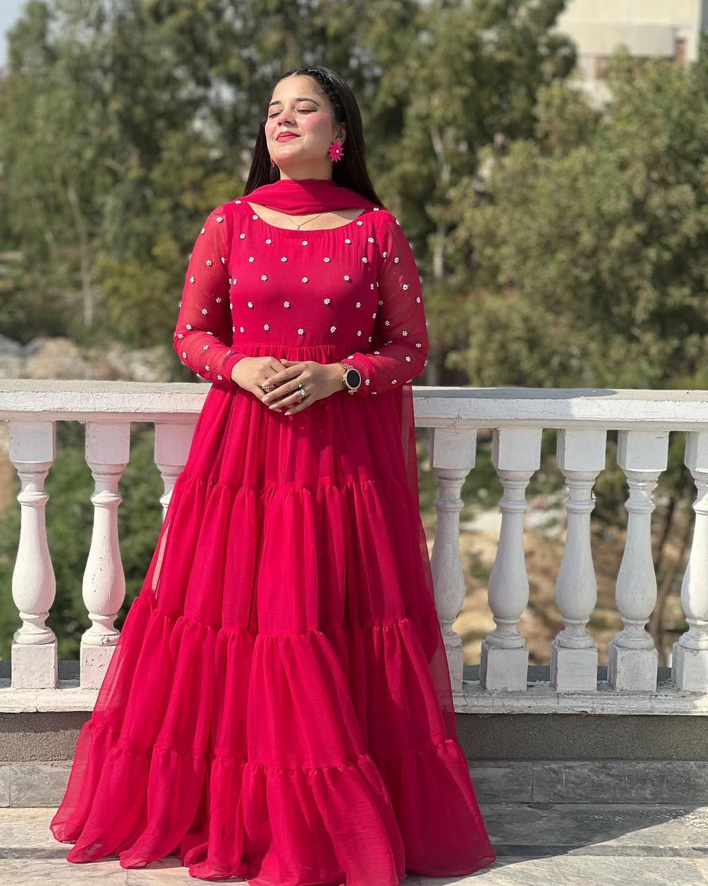 Designer Georgette Floor-Length Gown with Dupatta