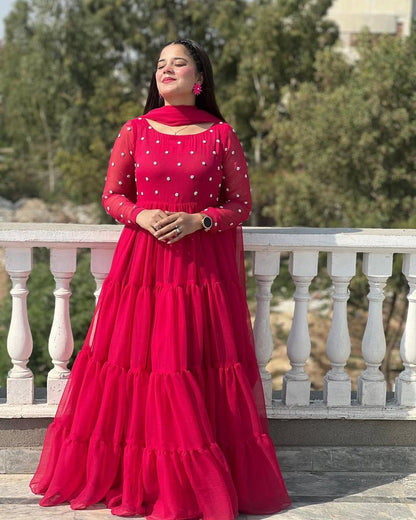 Designer Georgette Floor-Length Gown with Dupatta