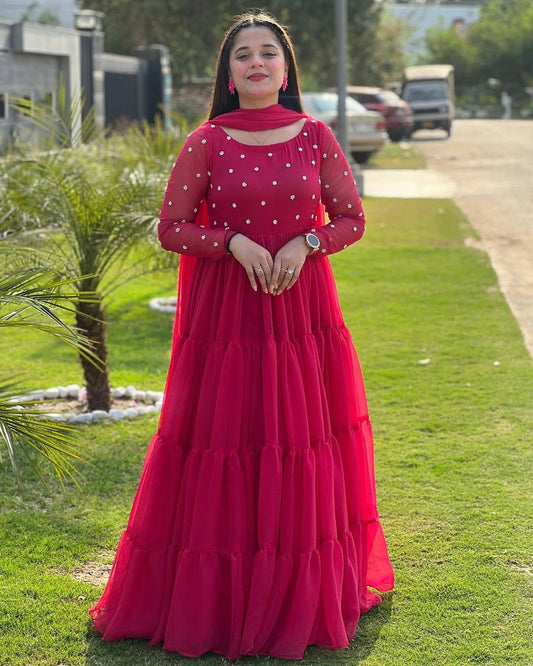 Designer Georgette Floor-Length Gown with Dupatta