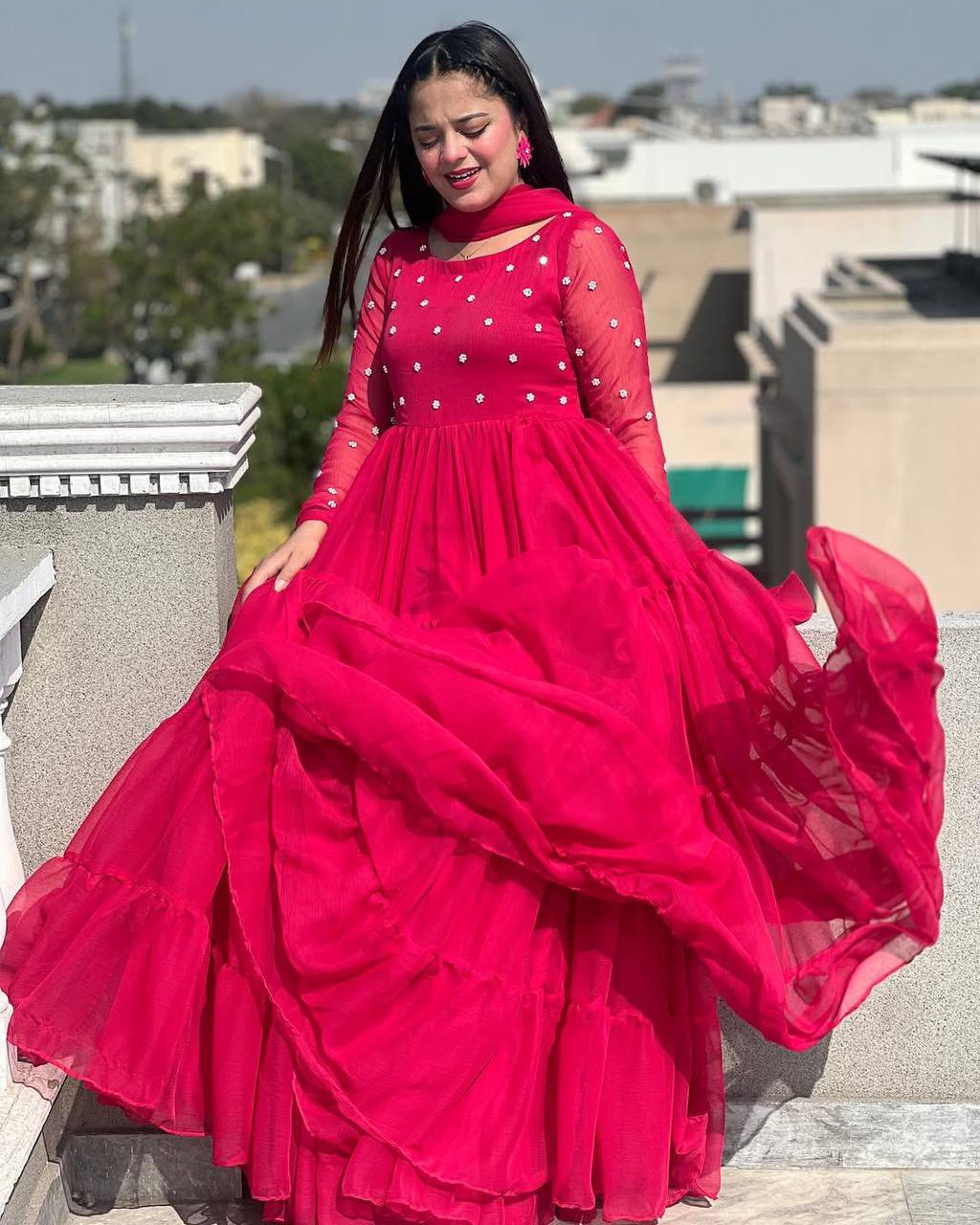 Designer Georgette Floor-Length Gown with Dupatta