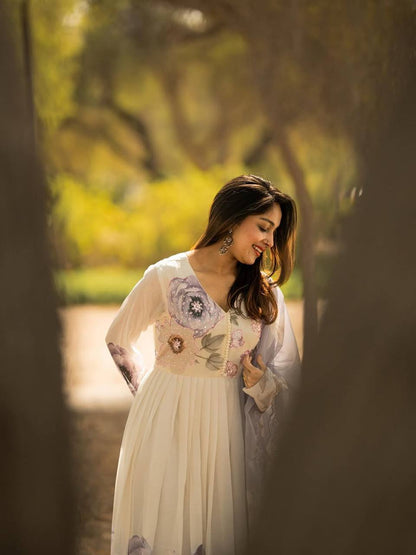 Exclusive Organza Salwar Kameez Suit with Digital Print & Embroidered Dupatta