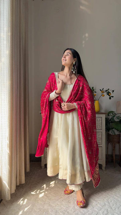 Graceful Chinon Gown Set with Plazzo & Dupatta