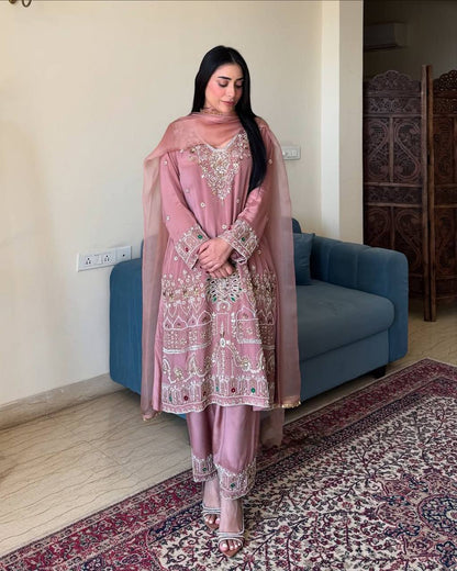 Exclusive Embroidered 3-Piece Pant Set with Dupatta&nbsp;