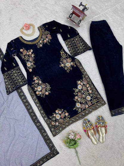 BEATIFUL VISCOS VELVET KURTA PANT WITH DUPATTA