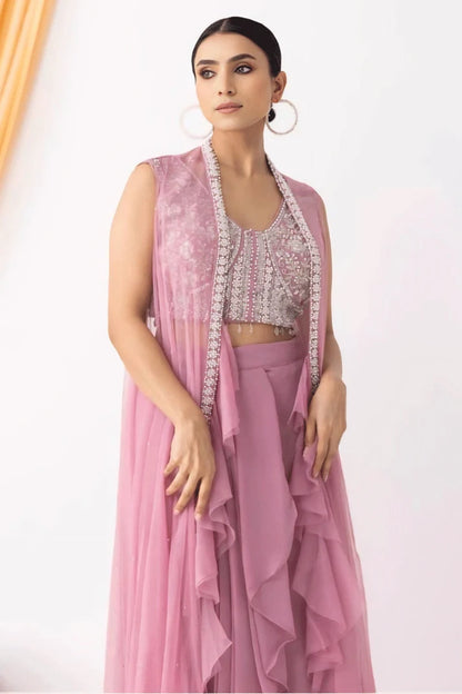 Festival Ready Ruffle Jacket Set with Beaded Blouse & Dhoti